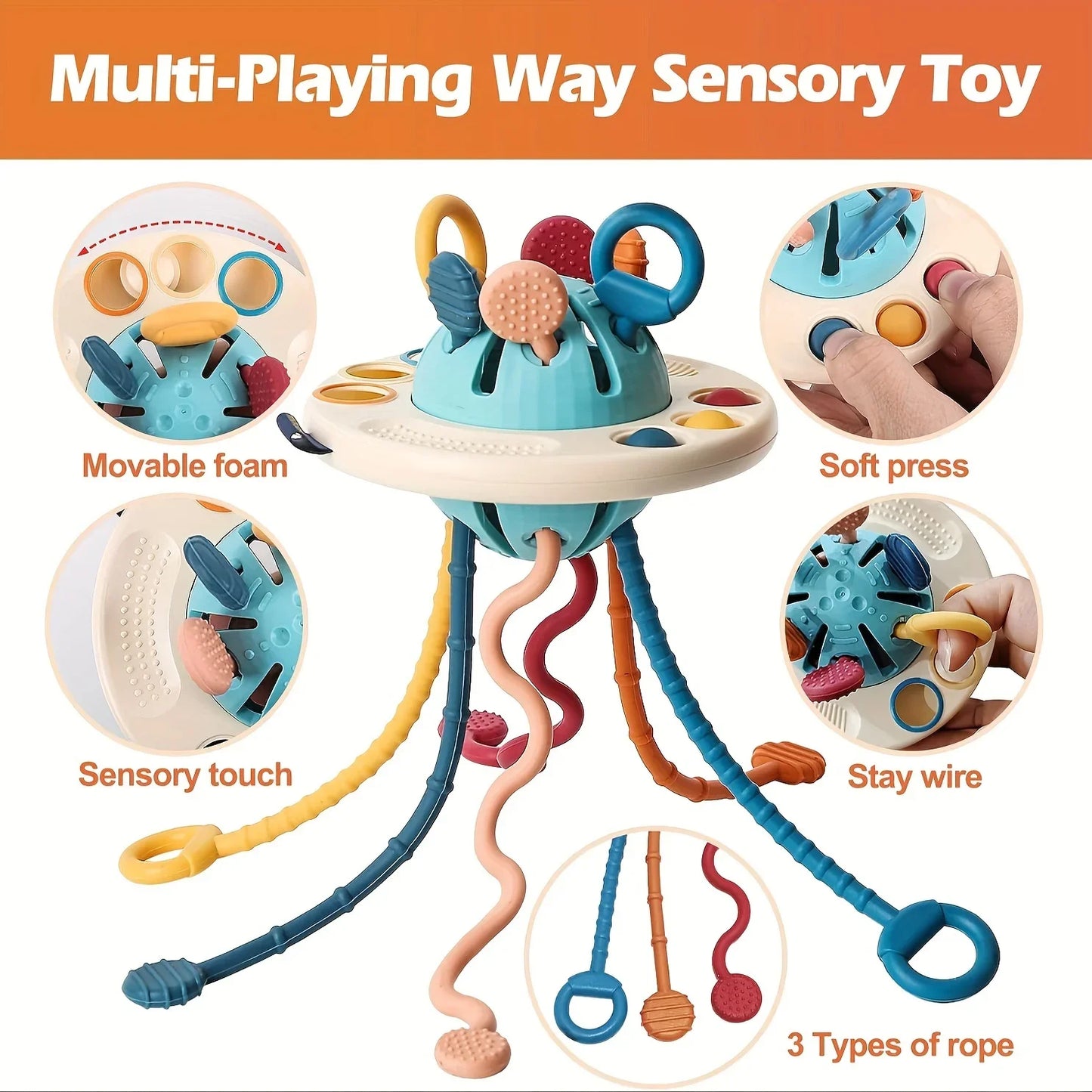 UFO Silicone Push & Pull String Toy