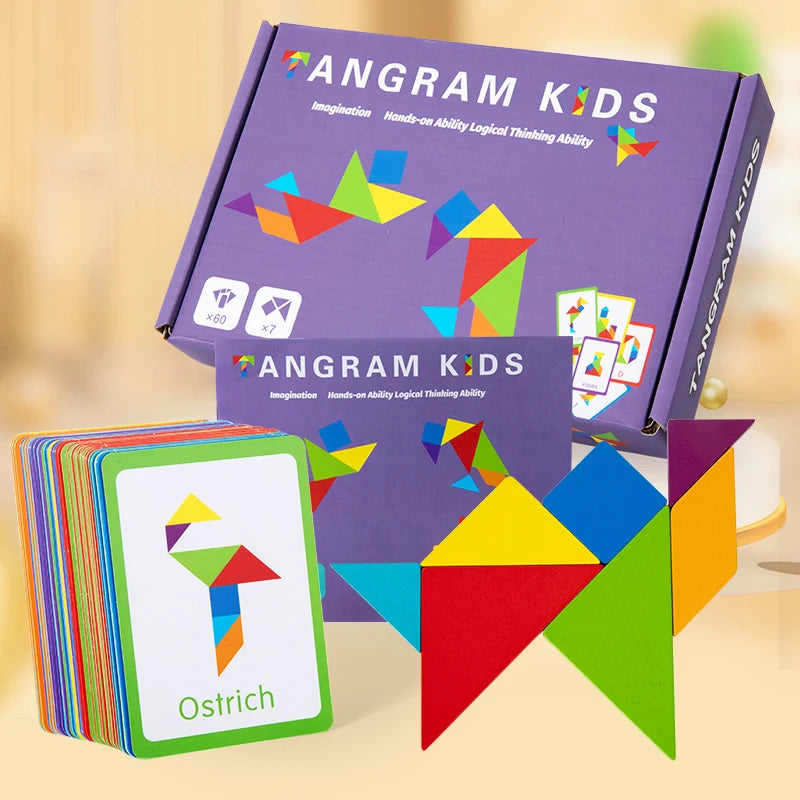 3D Wooden Tangram Jigsaw Puzzle Board Game